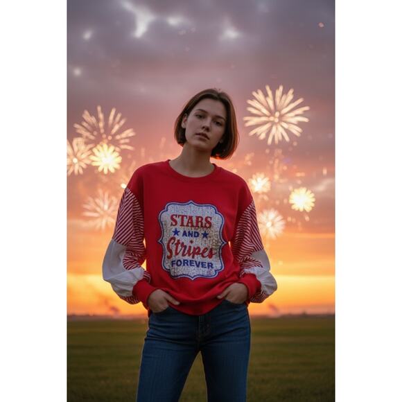 Fantastic Fawn Tops - Fantastic Fawn - Stars & Stripes Forever Oversized Sweatshirt - Small